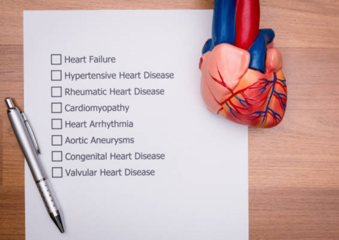 Heart-conditions-checklist-next-to-a-heart-model-for-Congestive-Heart-Failure.